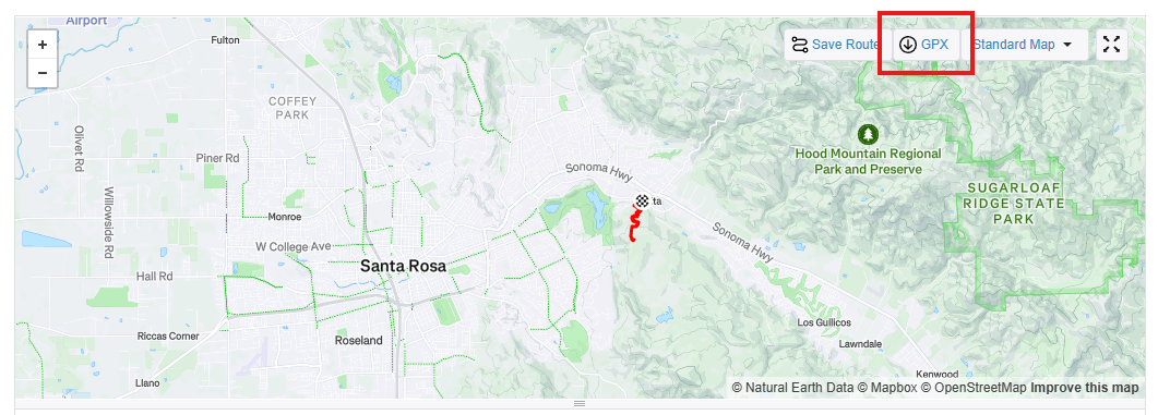 GPX Download Button Location